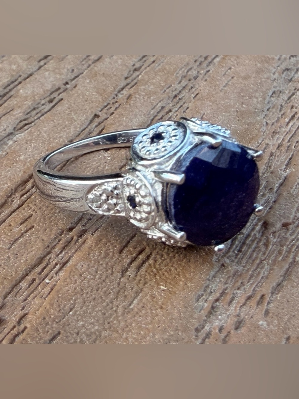 AAA 3.12 CTW Blue Sapphire Diamond 14K White Gold Over Silver Ring Size 7 - Picture 10 of 11